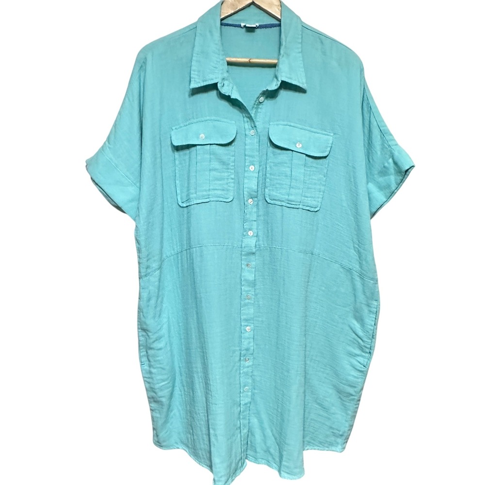 Sundance Button-Down Shirt Dress in Aqua Teal